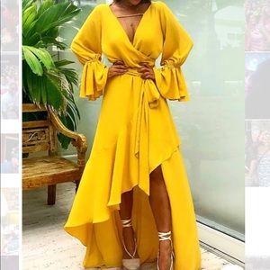 Asymmetrical Ruffle Tie Waist Dress